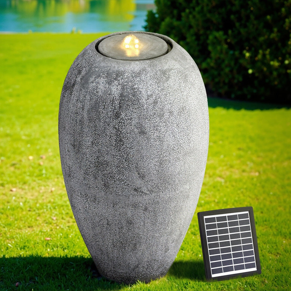 Elegant Grey Solar Vase Fountain with LED Light