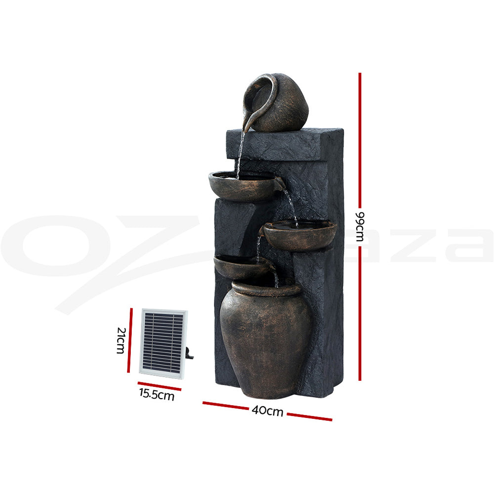 Cascading Jug Solar Fountain with Stone Look Water Feature
