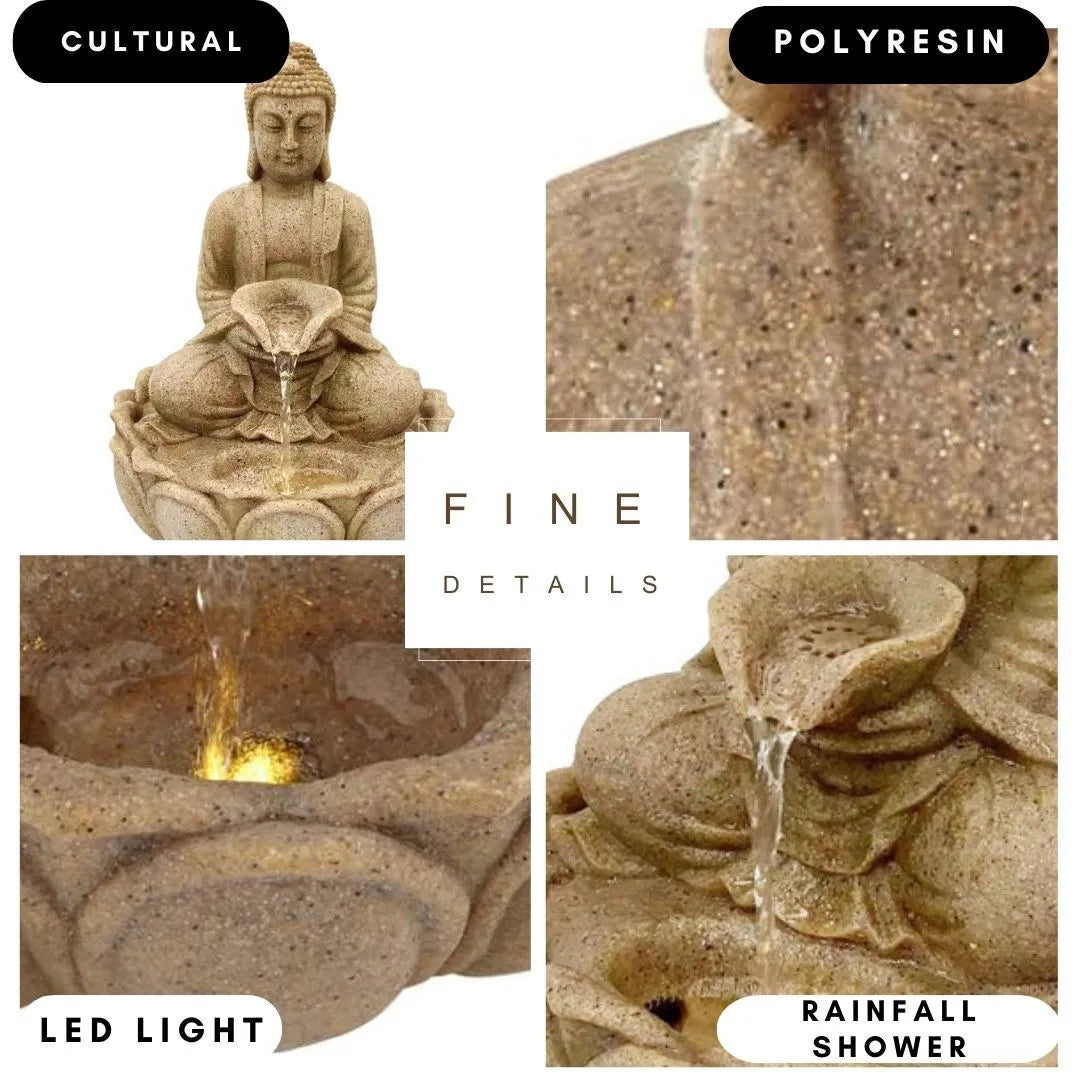 Buddha Stone Finish Lotus LED Tabletop Water Feature
