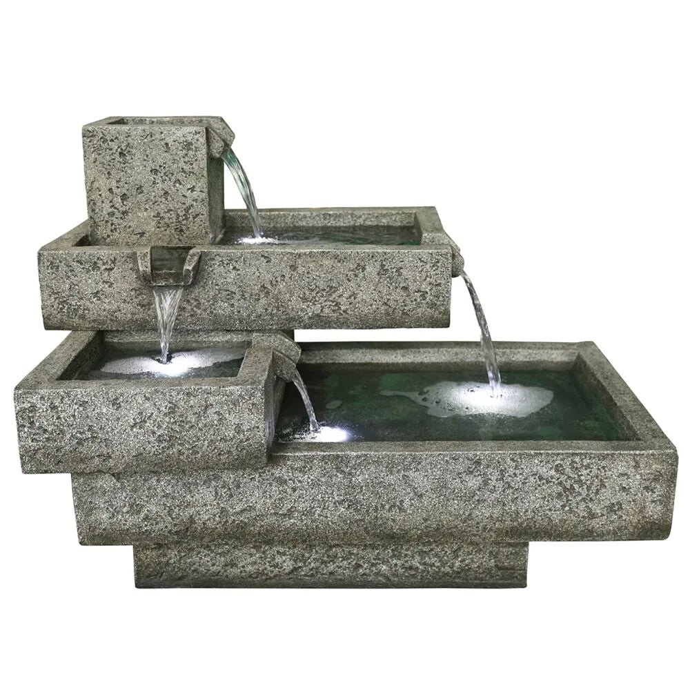 Modern Tiered Stone Look LED Lighting Water Feature