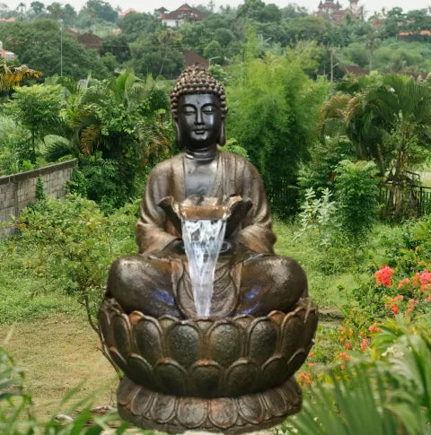 Zenora Buddha Bowl LED Light Water Feature with Lotus