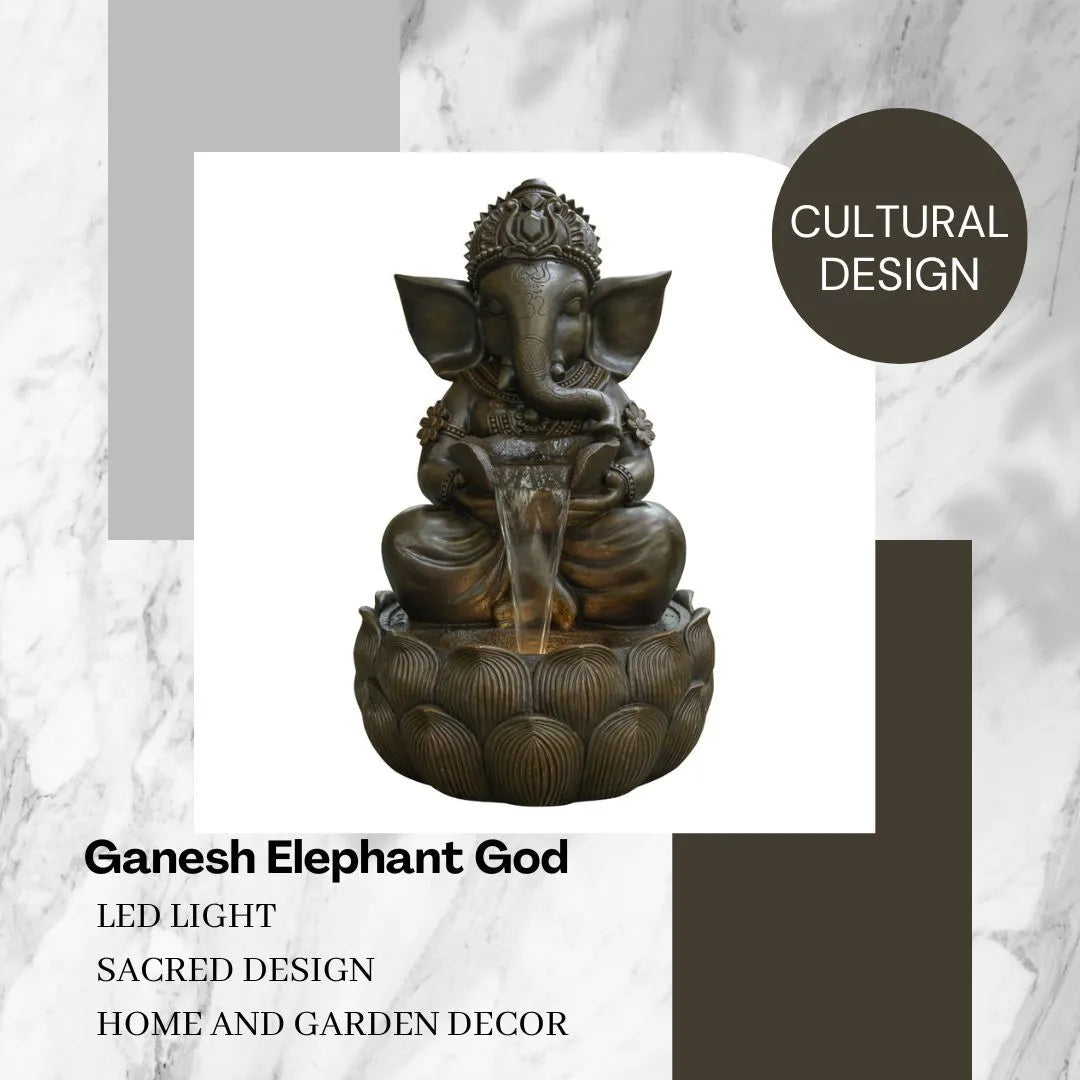Meditating Ganesha Water Feature With LED Lights
