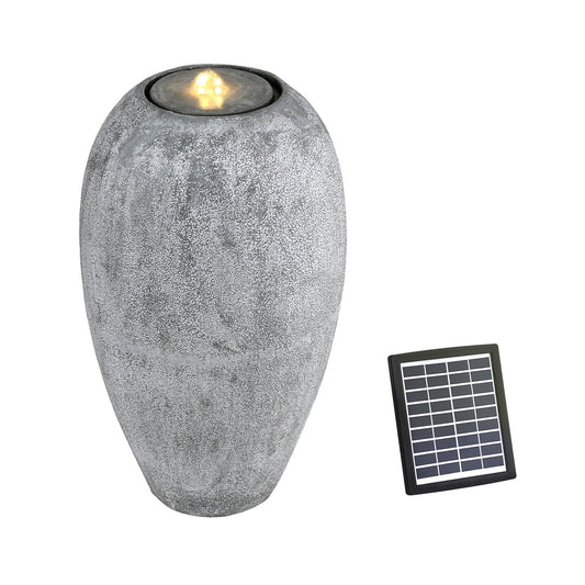 Elegant Grey Solar Vase Fountain with LED Light