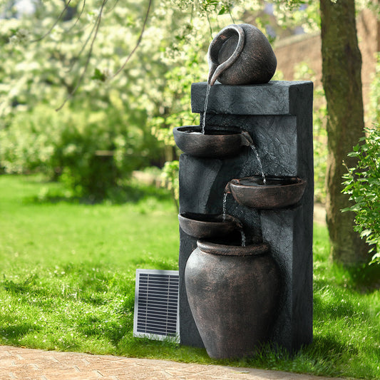 Cascading Jug Solar Fountain with Stone Look Water Feature