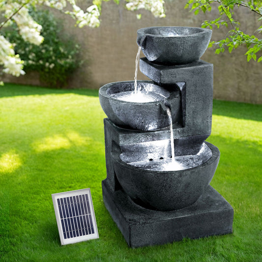 Solar Cascading 3 Tier Water Feature Modern Stone look fountain