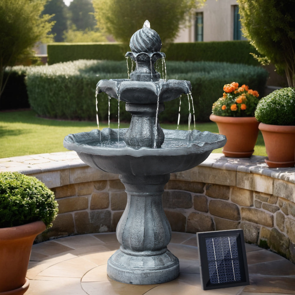Elegant Solar powered 3-Tiered Bird Bath Water feature with LED Light