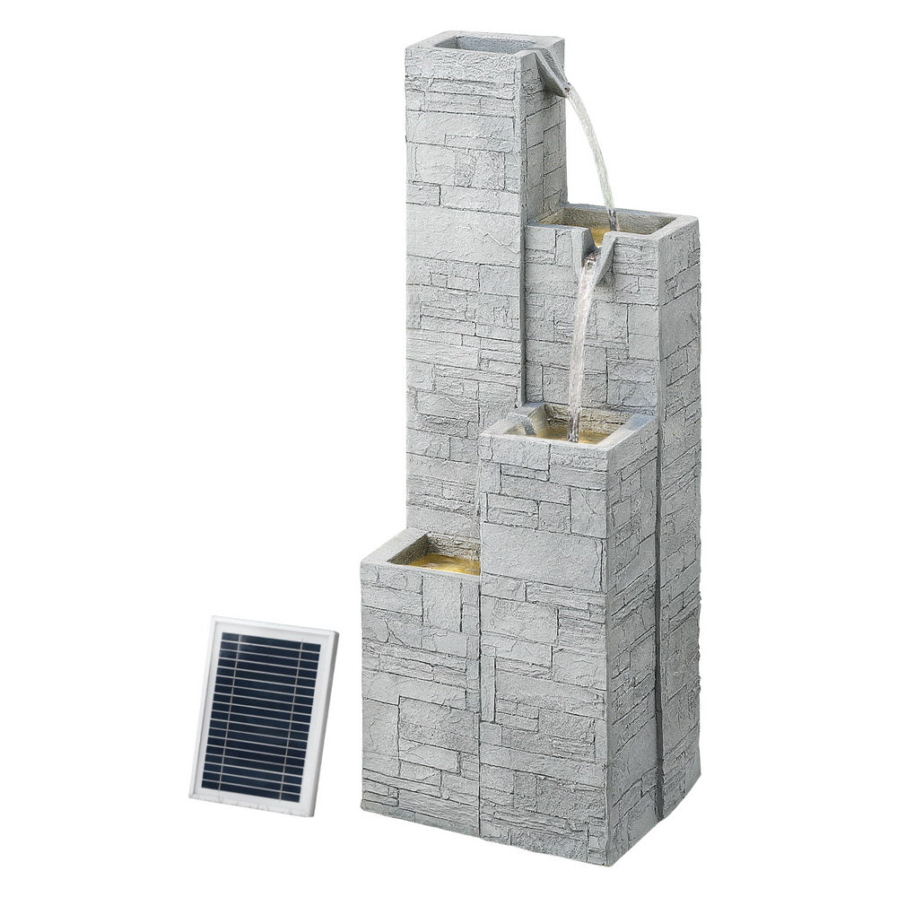 Cascading 3 Tier Solar Stone Look Water Feature with LED