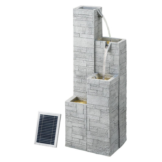 Cascading 3 Tier Solar Stone Look Water Feature with LED
