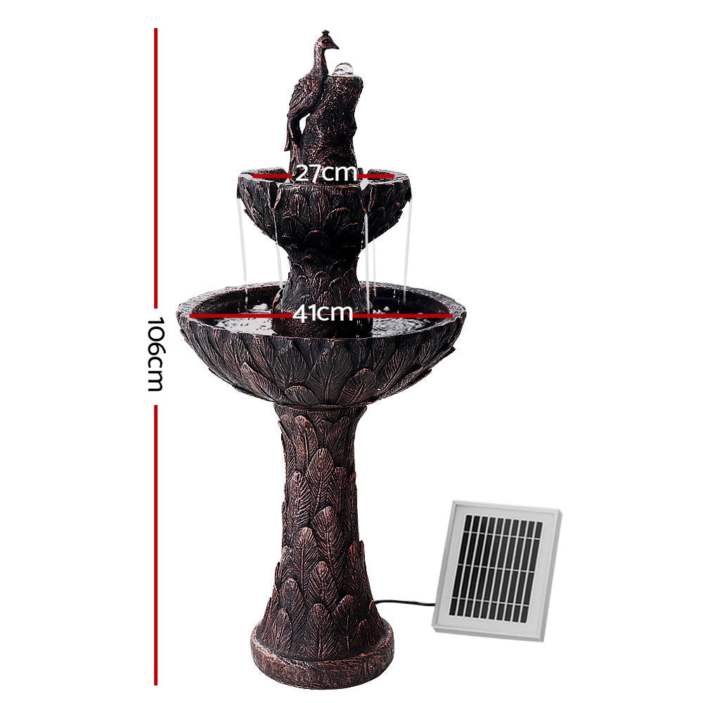 Solar Powered Two Tier Bird Bath Fountain with Peacock Accent