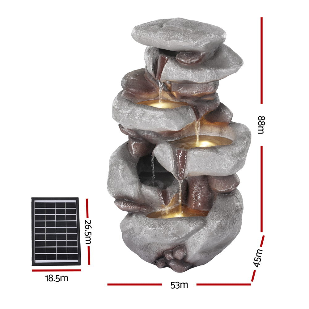 Solar Powered 4-Tier Rock Water Feature with LED
