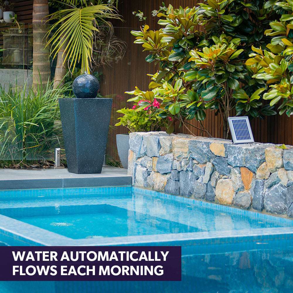 Modern Solar Sphere water feature in Stone Effect with LED