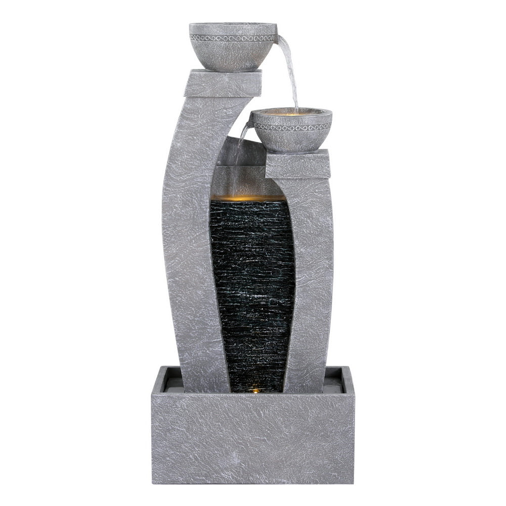 Cascading 3 Tier Solar Fountain with LED Light and Grey Stone Texture