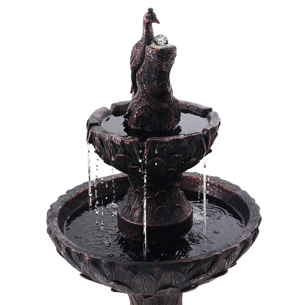 Solar Powered Two Tier Bird Bath Fountain with Peacock Accent