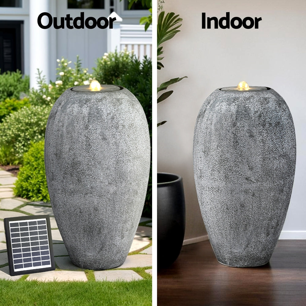 Elegant Grey Solar Vase Fountain with LED Light