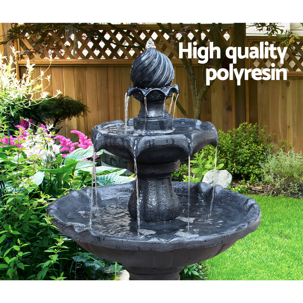 Elegant Solar powered 3-Tiered Bird Bath Water feature with LED Light