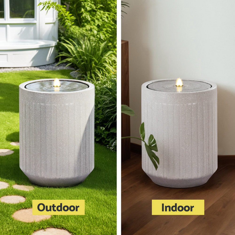 Modern Ribbed Concrete Finish Solar Feature with LED Light