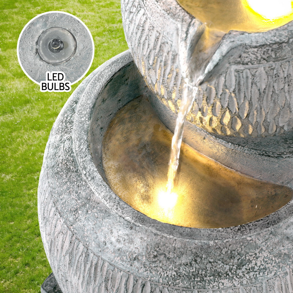 Modern Solar Cascading 3 Tier Fountain with LED Light Feature