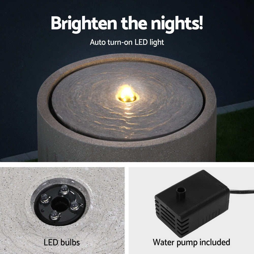 Modern Ribbed Concrete Finish Solar Feature with LED Light