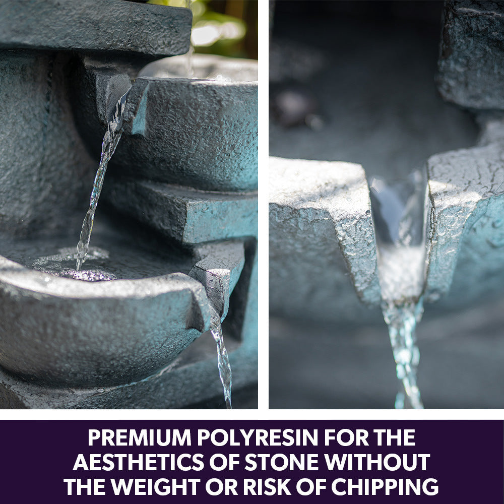 Solar Powered Cascading 3 Tier Water Fountain with LED Glow