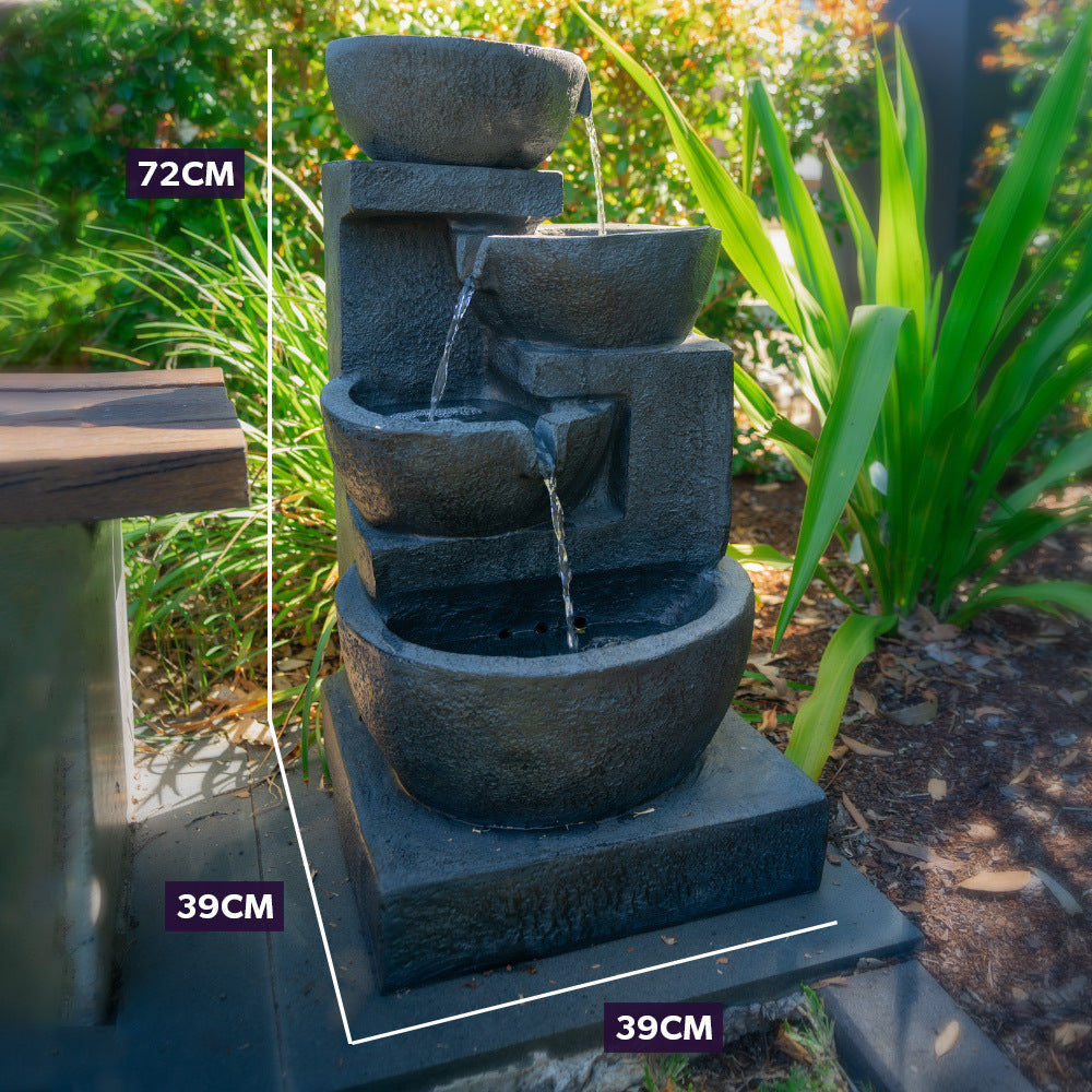Solar Powered Cascading 3 Tier Water Fountain with LED Glow