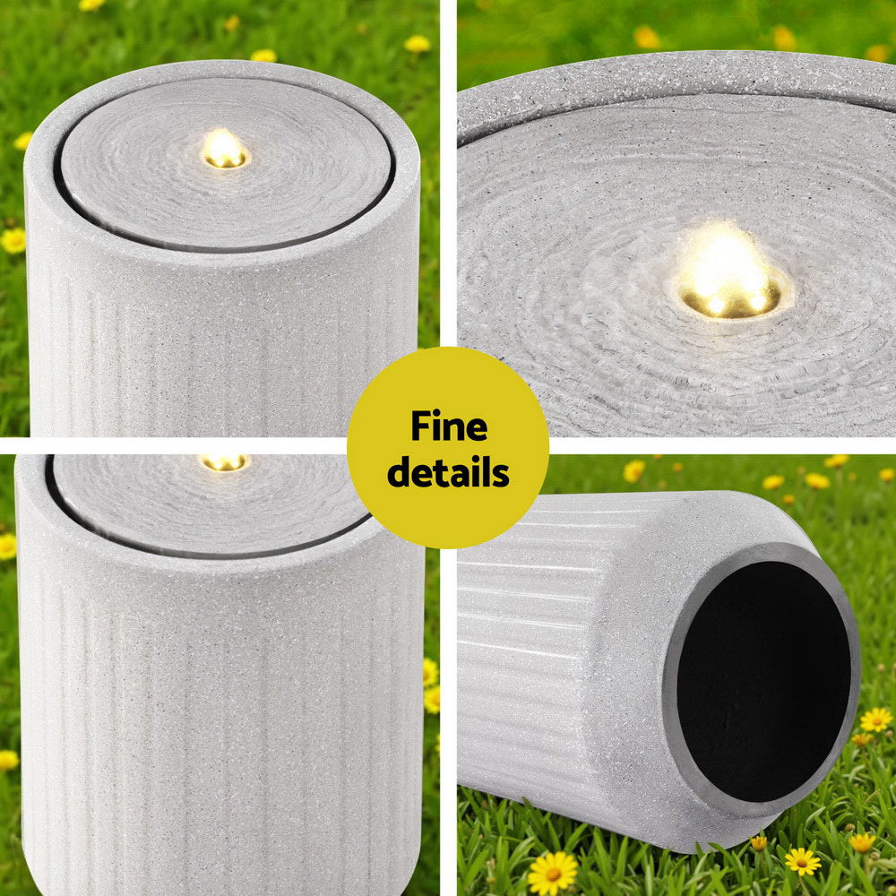 Modern Ribbed Concrete Finish Solar Feature with LED Light