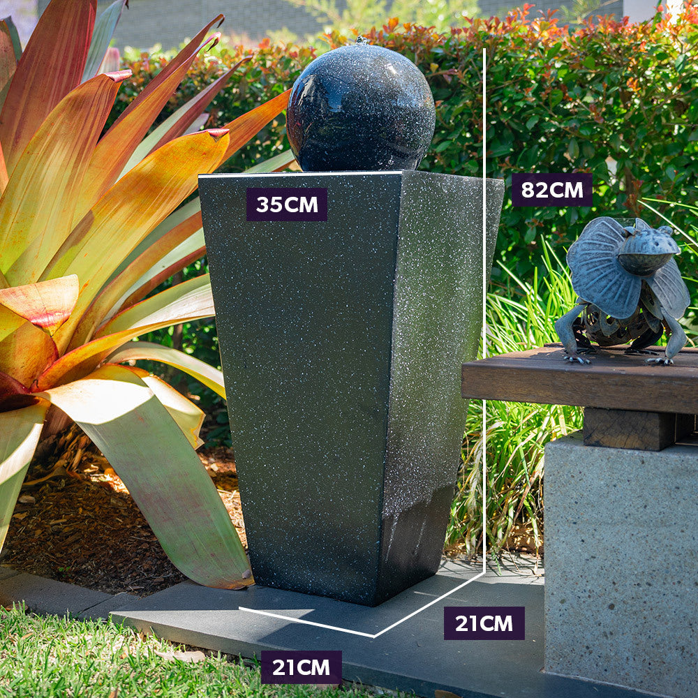 Modern Solar Sphere water feature in Stone Effect with LED
