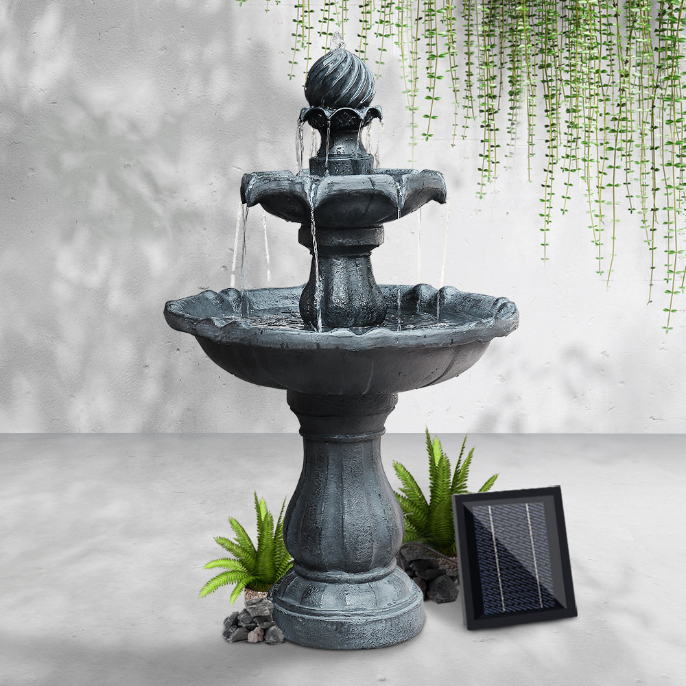Elegant Solar powered 3-Tiered Bird Bath Water feature with LED Light