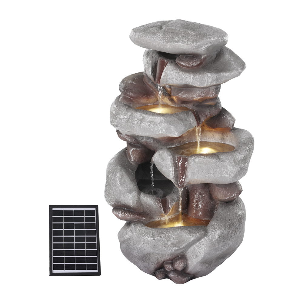 Solar Powered 4-Tier Rock Water Feature with LED