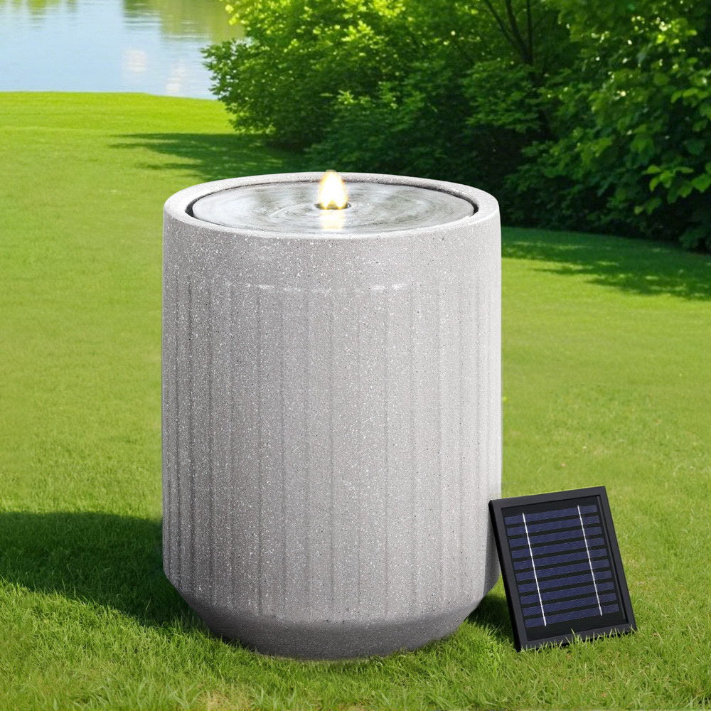 Modern Ribbed Concrete Finish Solar Feature with LED Light