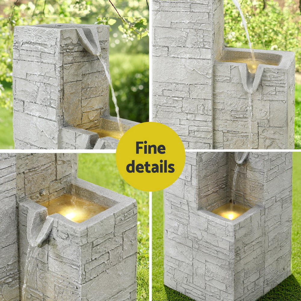 Cascading 3 Tier Solar Stone Look Water Feature with LED