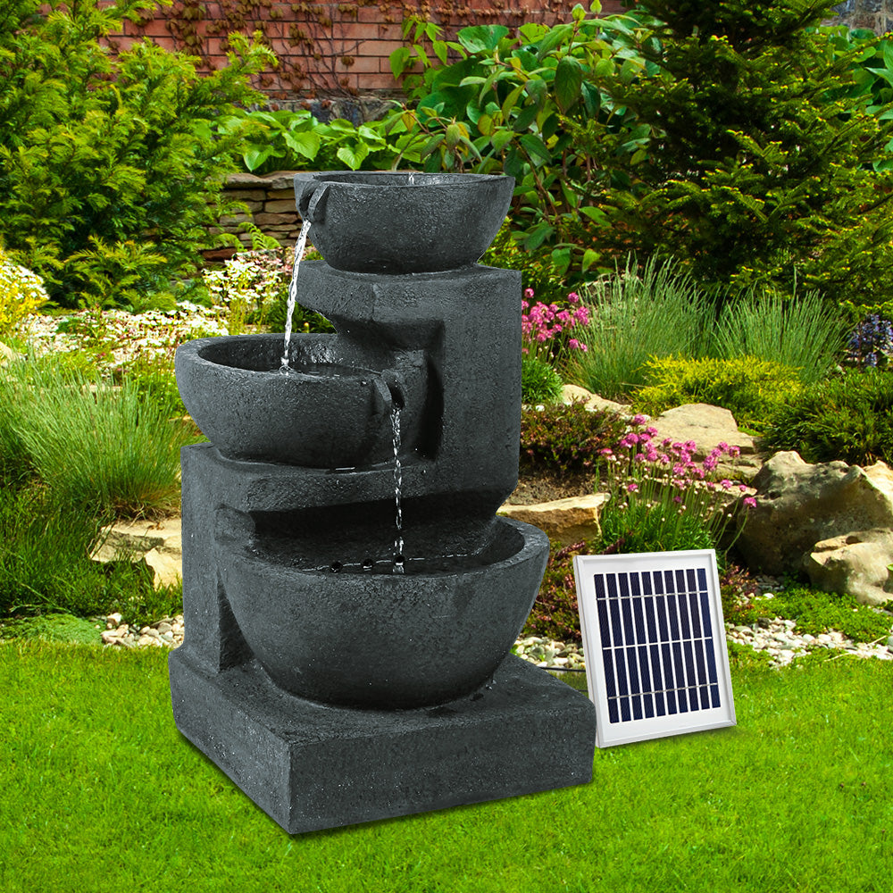 Solar Cascading 3 Tier Water Feature Modern Stone look fountain
