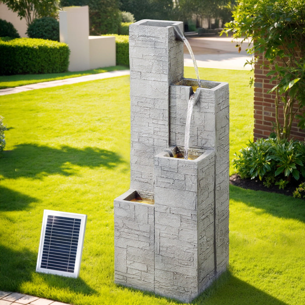 Cascading 3 Tier Solar Stone Look Water Feature with LED