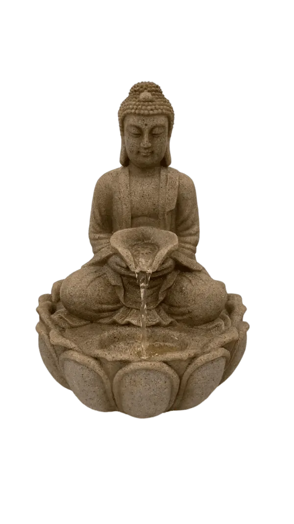Buddha Stone Finish Lotus LED Tabletop Water Feature