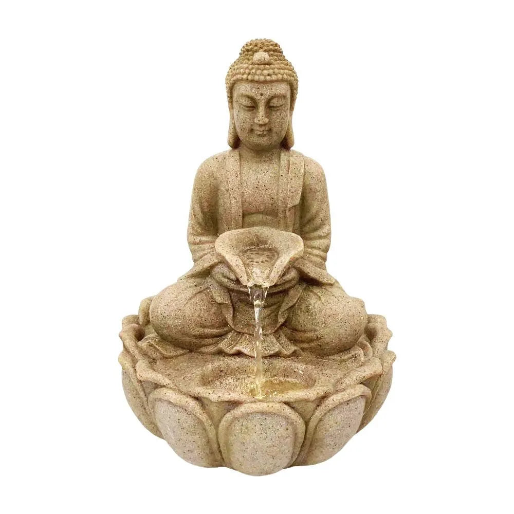 Buddha Stone Finish Lotus LED Tabletop Water Feature
