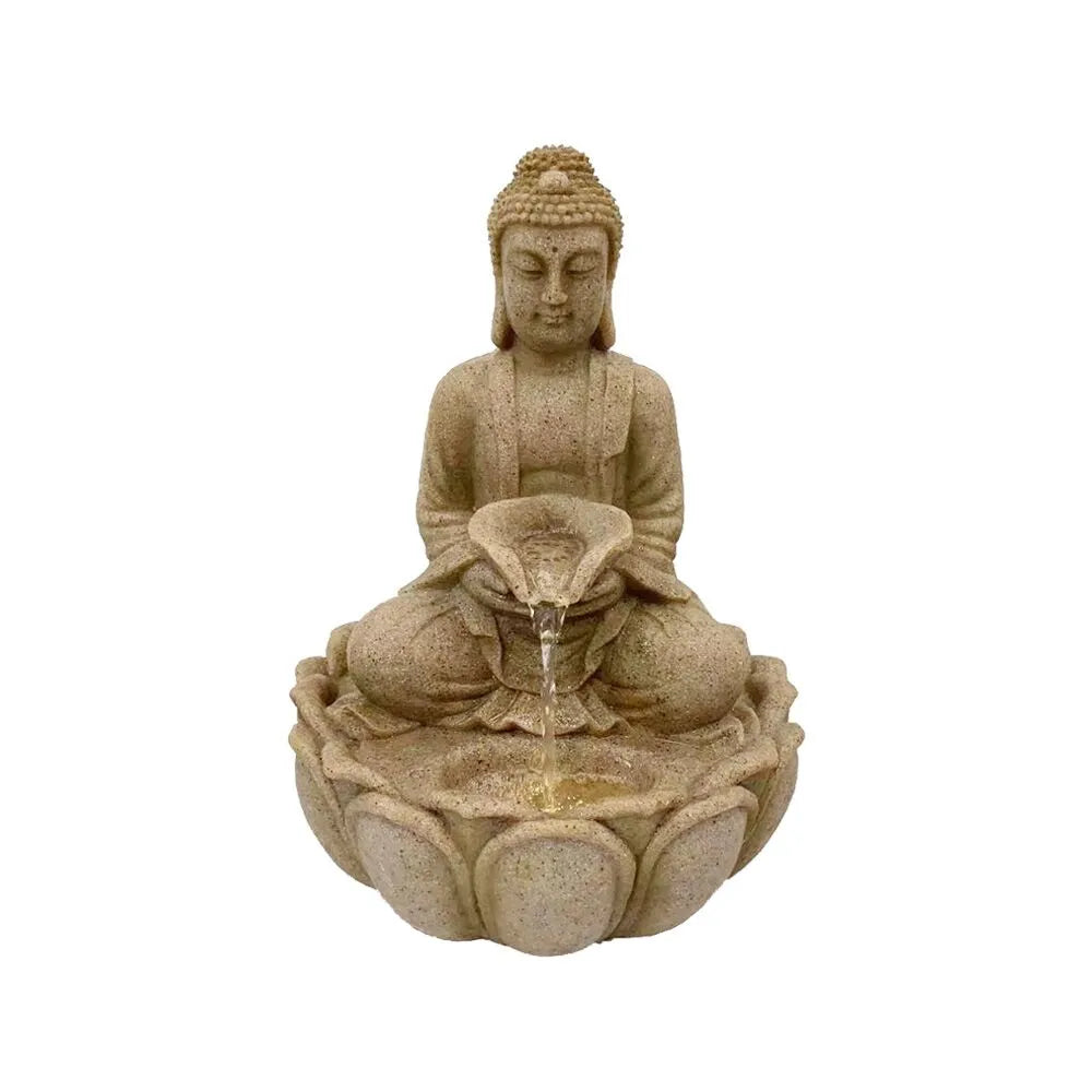 Buddha Stone Finish Lotus LED Tabletop Water Feature