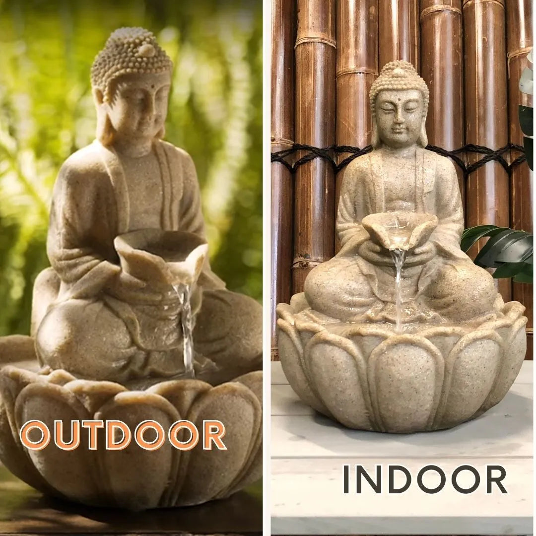 Buddha Stone Finish Lotus LED Tabletop Water Feature