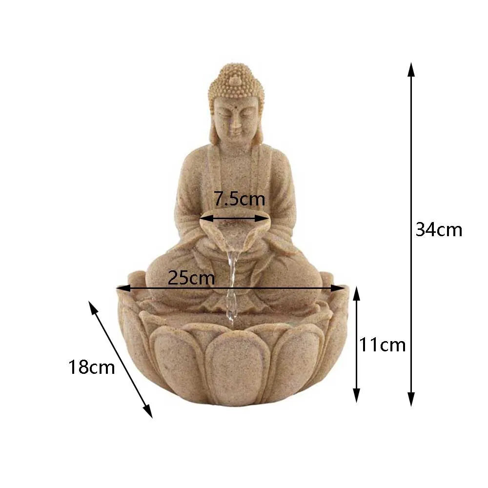 Buddha Stone Finish Lotus LED Tabletop Water Feature