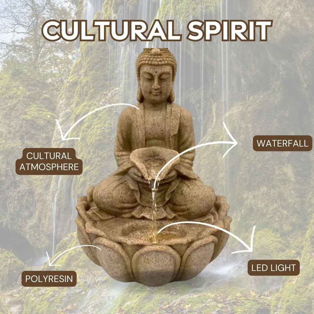 Buddha Stone Finish Lotus LED Tabletop Water Feature