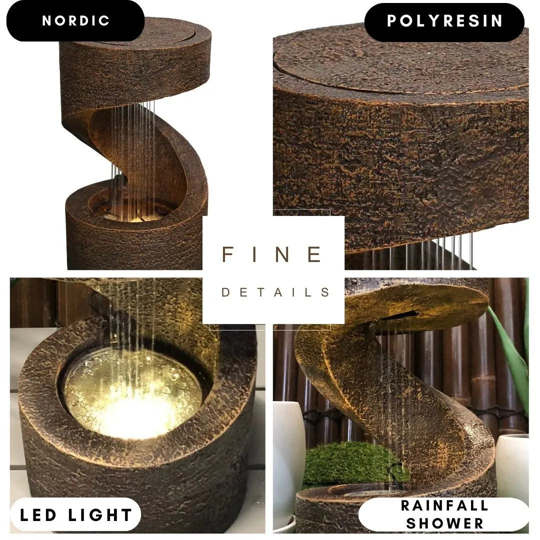 Spiral Rain Curtain Rustic LED Tabletop Water Feature