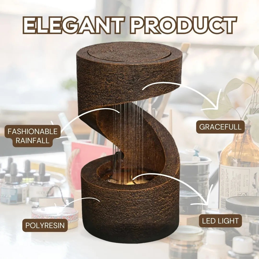 Spiral Rain Curtain Rustic LED Tabletop Water Feature