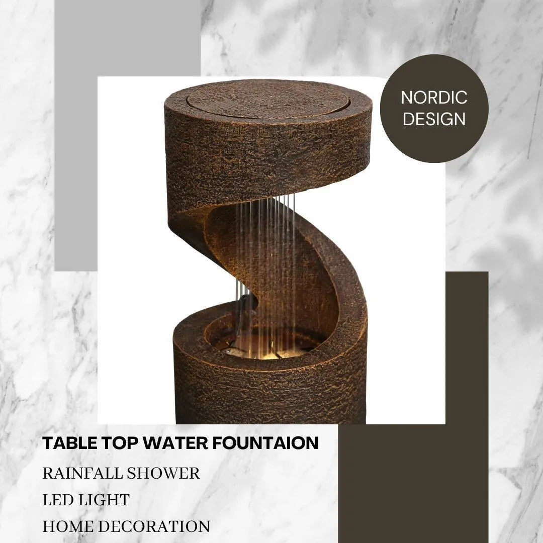 Spiral Rain Curtain Rustic LED Tabletop Water Feature