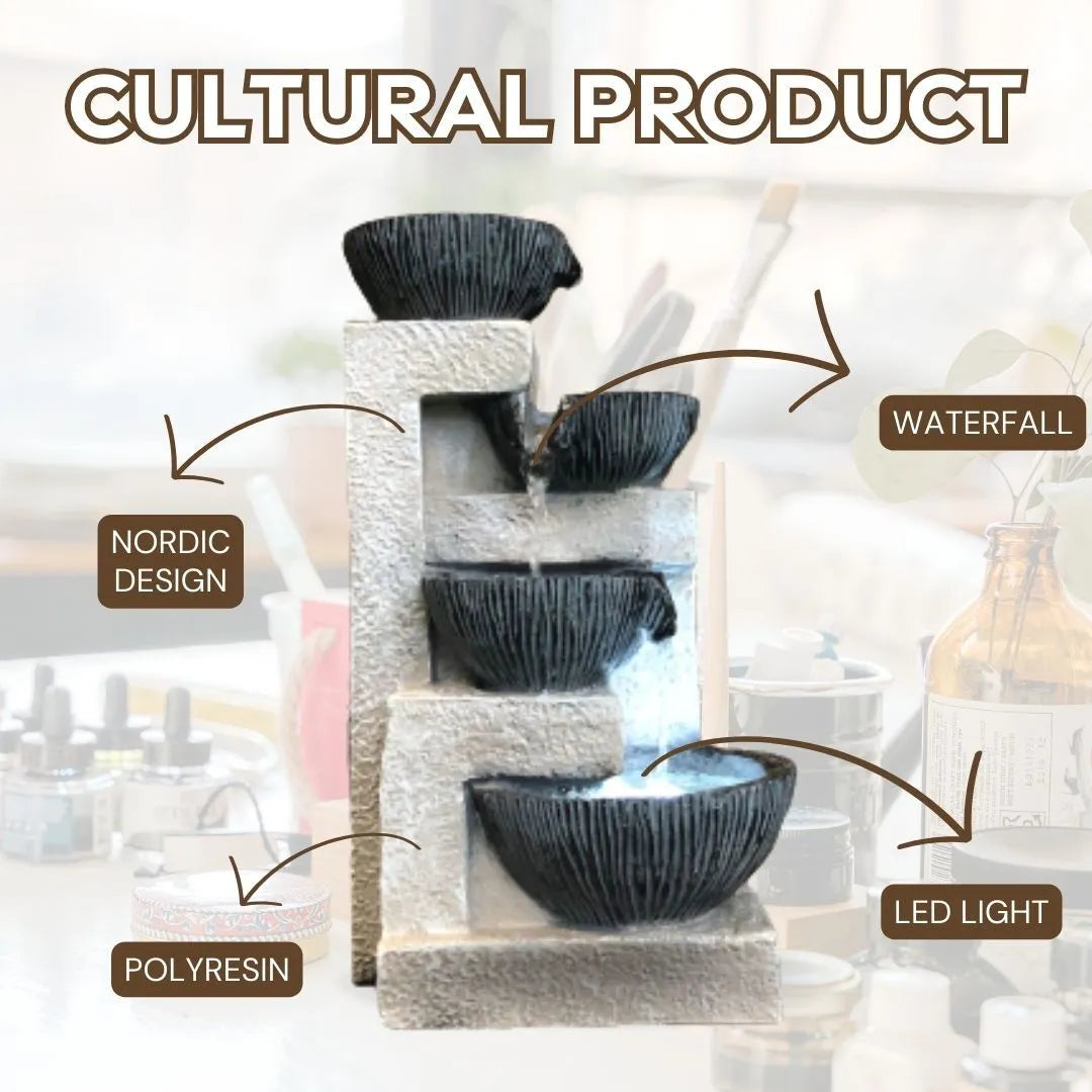 4 Tier Textured Bowls LED Light Tabletop Water Feature