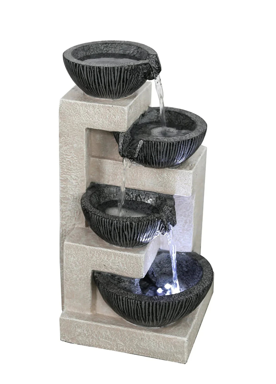 4 Tier Textured Bowls LED Light Tabletop Water Feature
