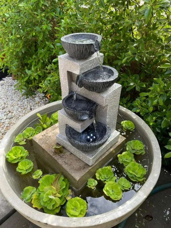 4 Tier Textured Bowls LED Light Tabletop Water Feature
