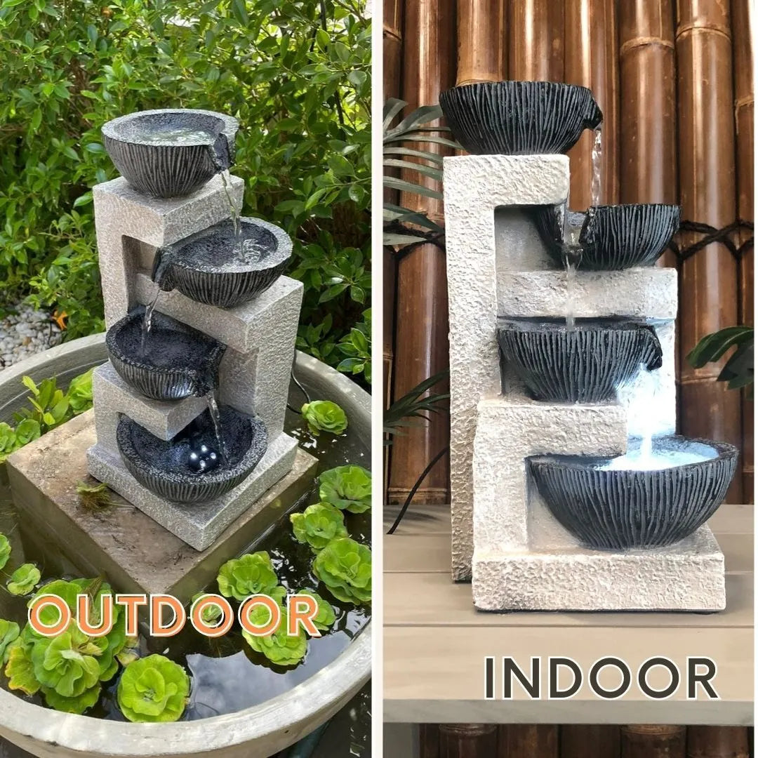 4 Tier Textured Bowls LED Light Tabletop Water Feature