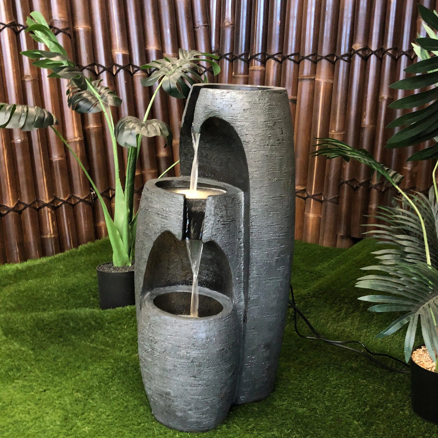 Modern 3 Tier Vase Style Stone Look LED Water Feature