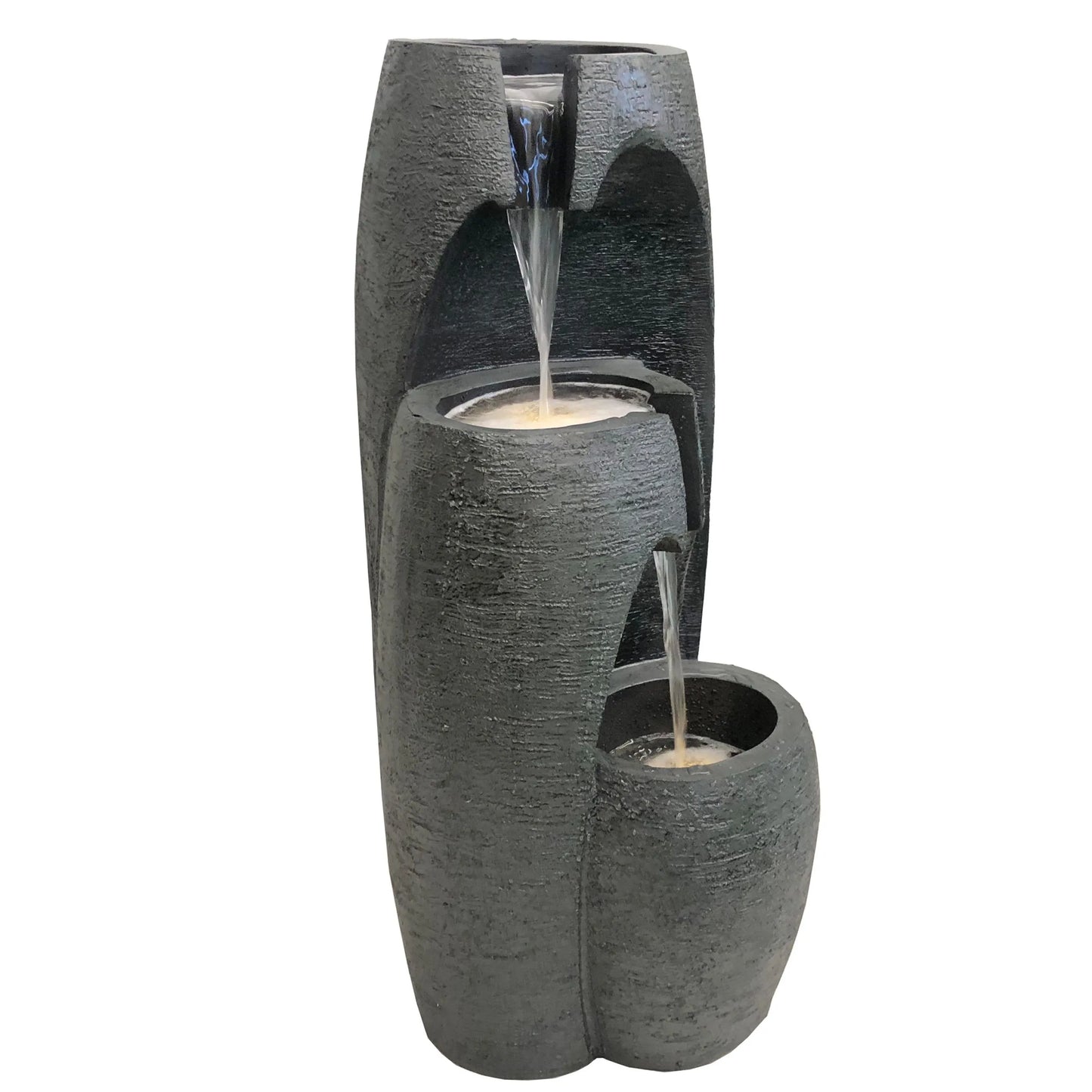 Modern 3 Tier Vase Style Stone Look LED Water Feature