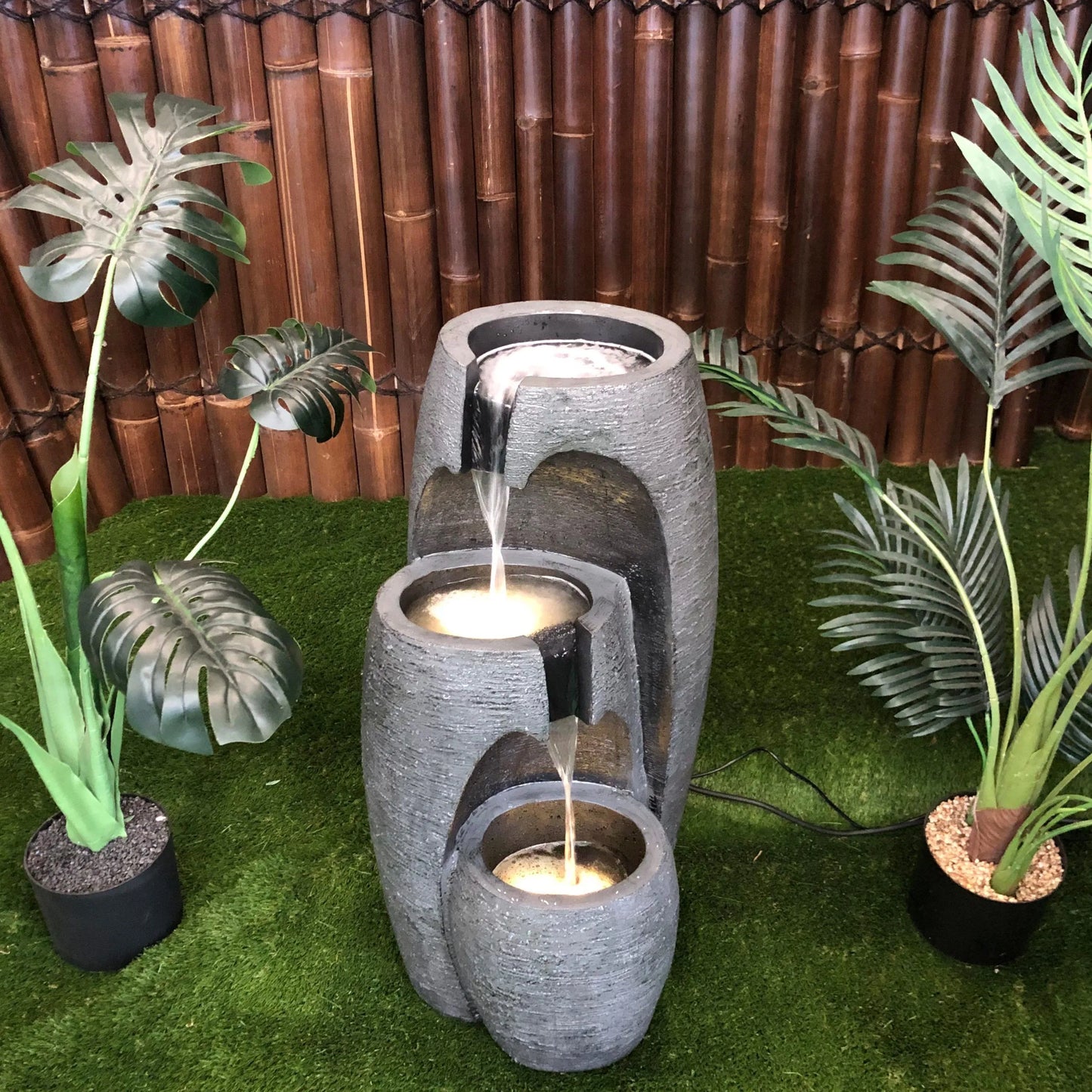 Modern 3 Tier Vase Style Stone Look LED Water Feature