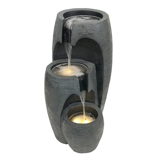 Modern 3 Tier Vase Style Stone Look LED Water Feature