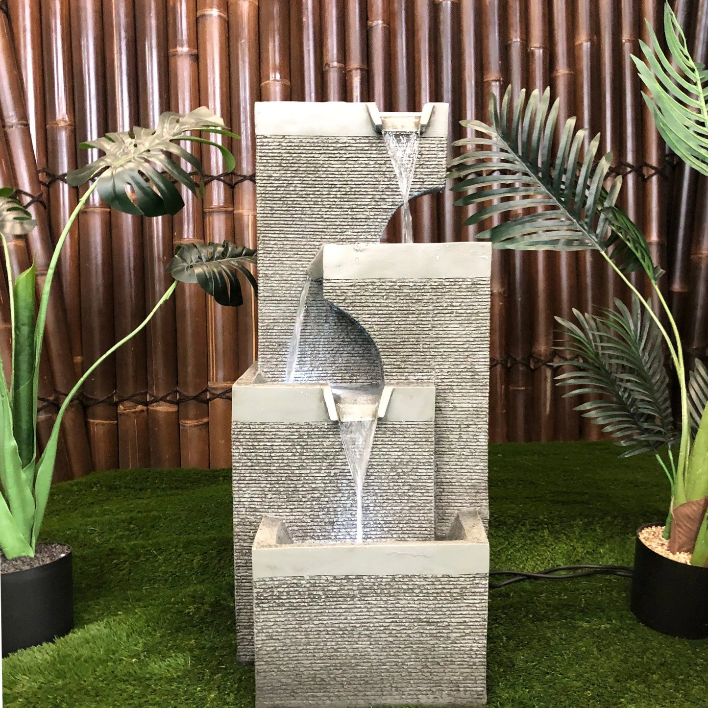 Modern 4 Tier Stone Look LED Light Water